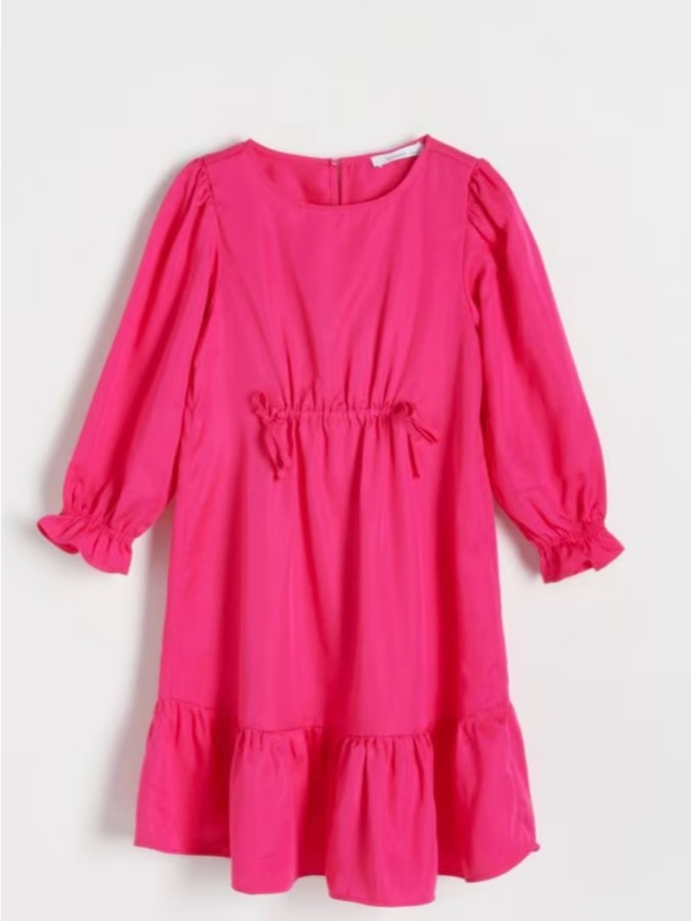 Hot Pink Puff Sleeve Ruffle Hem Dress with Bow Details 8-9 years